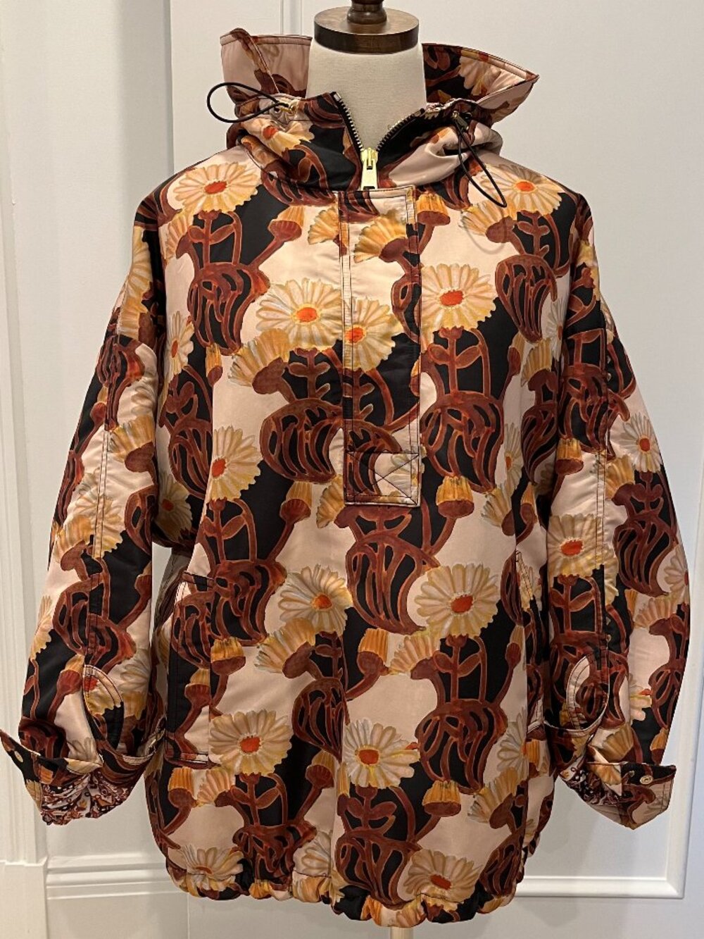 Floral Print La DoubleJ Hooded Pullover Parka w/ Contrast Lining Size S